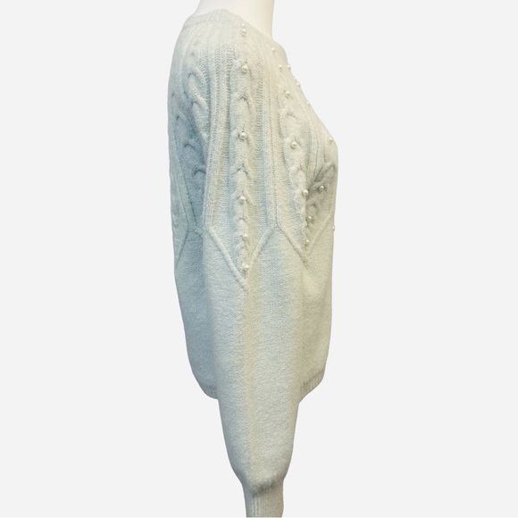 NWT PEARL BEADED CABLE KNIT SWEATER Mint Green Quiet Luxury Old Money Coquette - Picture 2 of 5